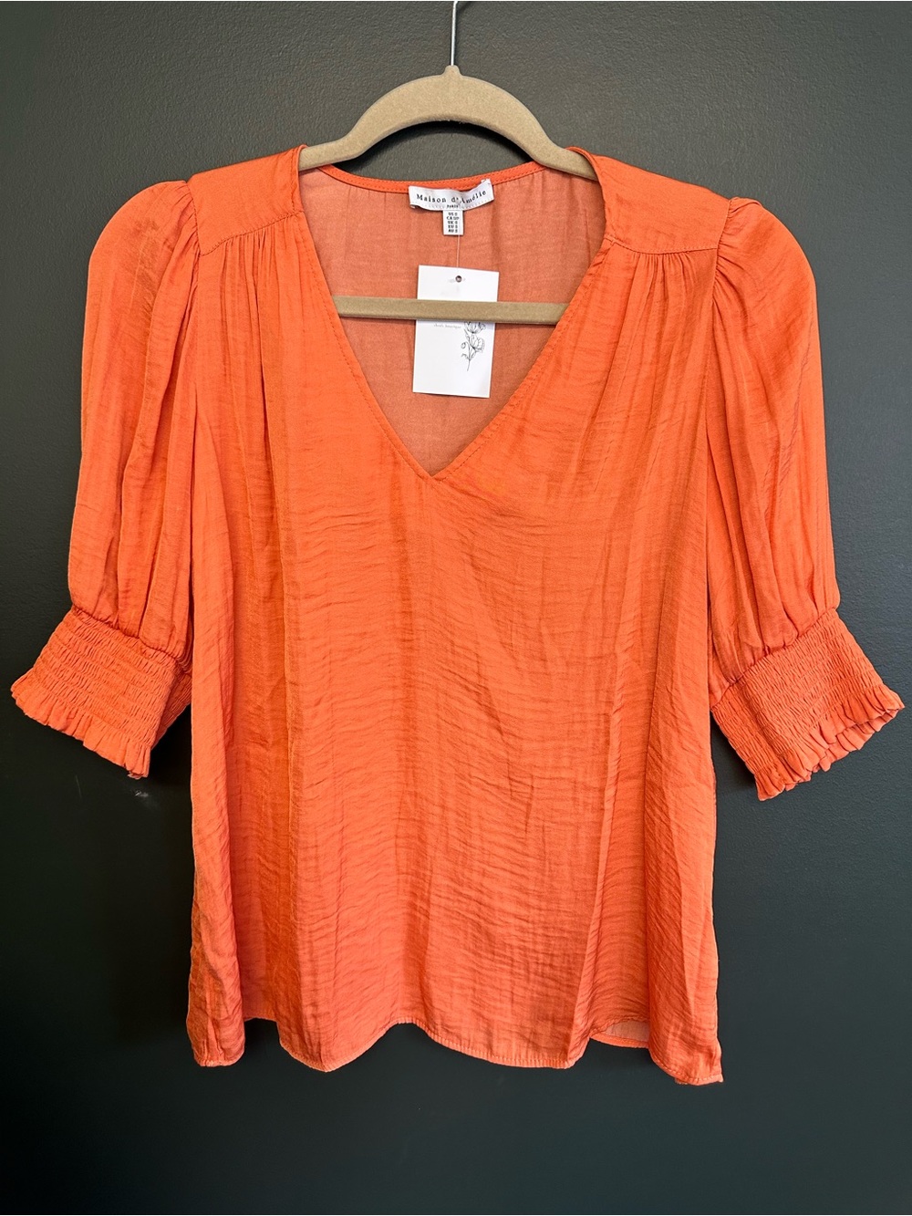 T.J.Maxx Orange V-Neck Puff Sleeve Blouse